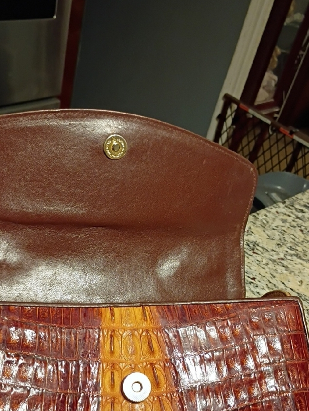 Croc-Embossed Two-Tone Brown Top-Handle Satchel - Picture 7 of 13